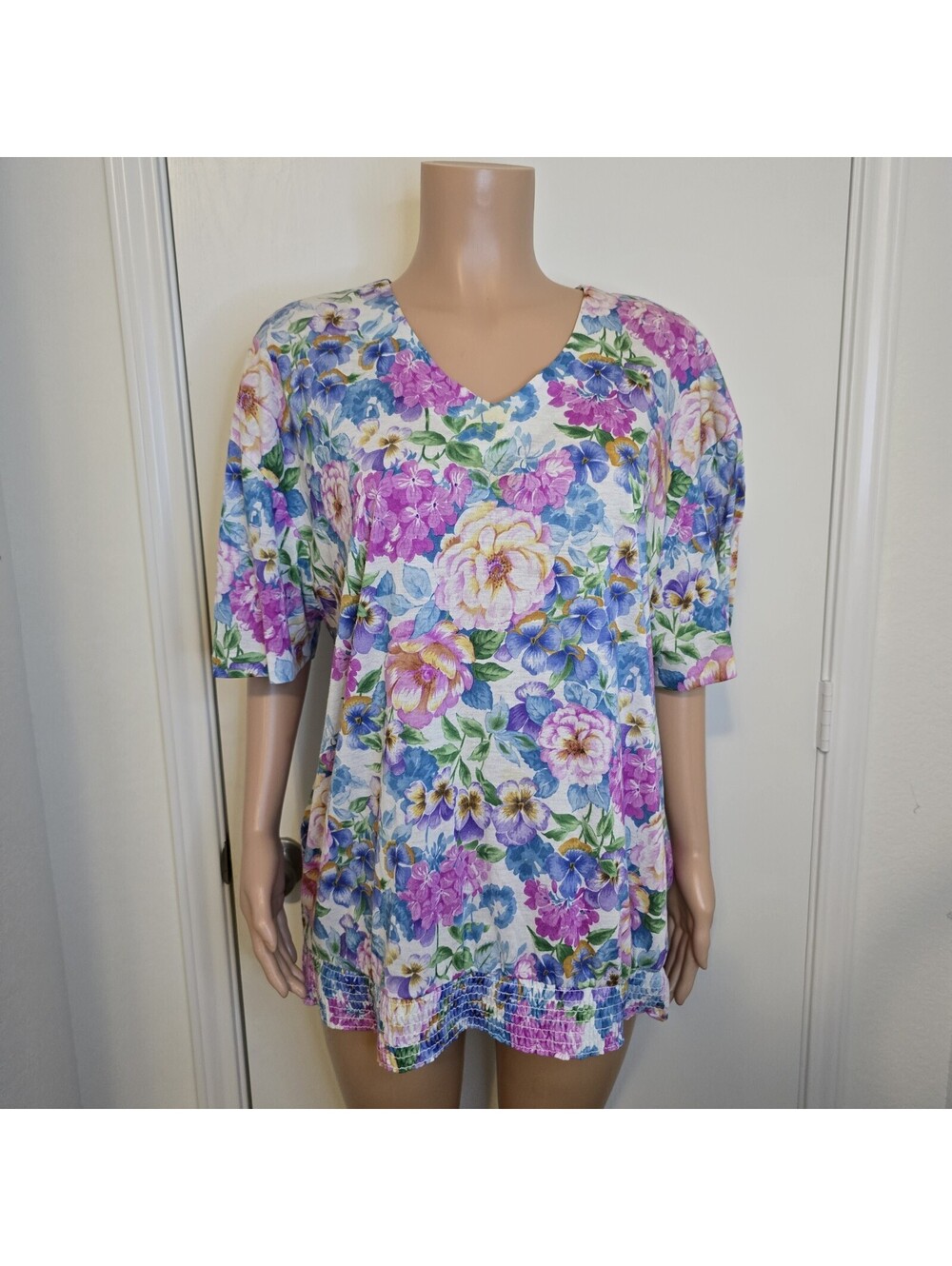 Vintage 80s Pastel Floral Granny Shirt Oversized Blouse Approx 2X